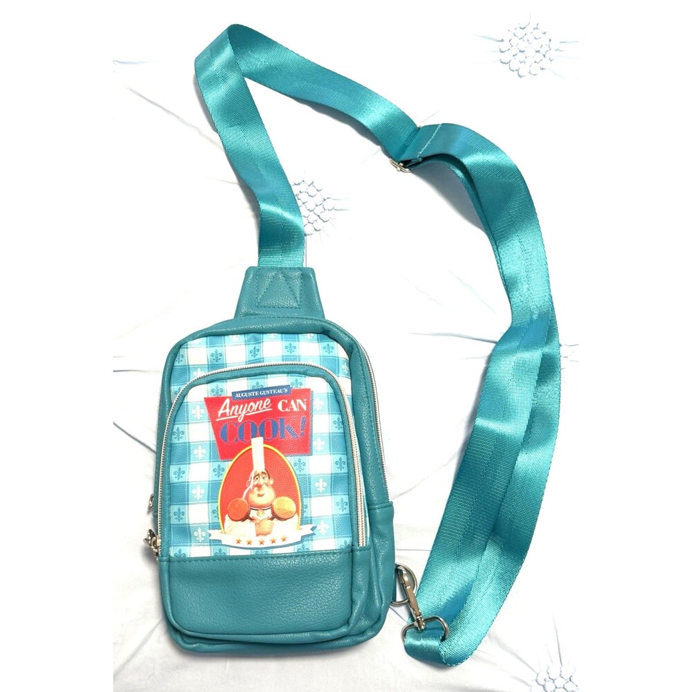 Disney Parks Ratatouille Chef Gusteau "Anyone Can Cook!" Teal Blue Sling Bag